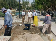 کف‌سازی پیرامون استخر تفرجگاه “ائل‌گولی” توسط شهرداری منطقه ۲