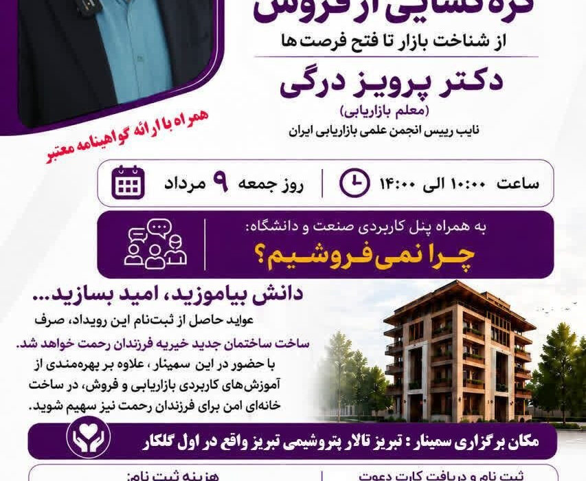 برگزاری سمینار «گره‌گشایی از فروش» در تبریز با رویکرد حمایت از کودکان خیریه فرزندان رحمت